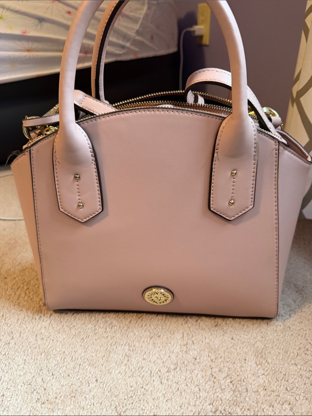 Anne Klein Pale Pink Top-Handle Satchel with Gold Hardware